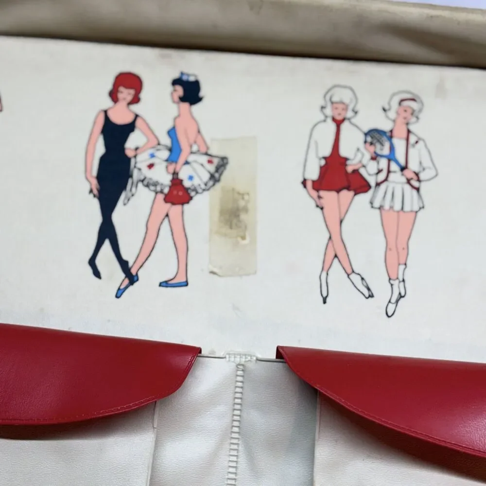 Vintage Red 1960's Barbie and Midge Double Doll Case, With Images Of Ken & Allen